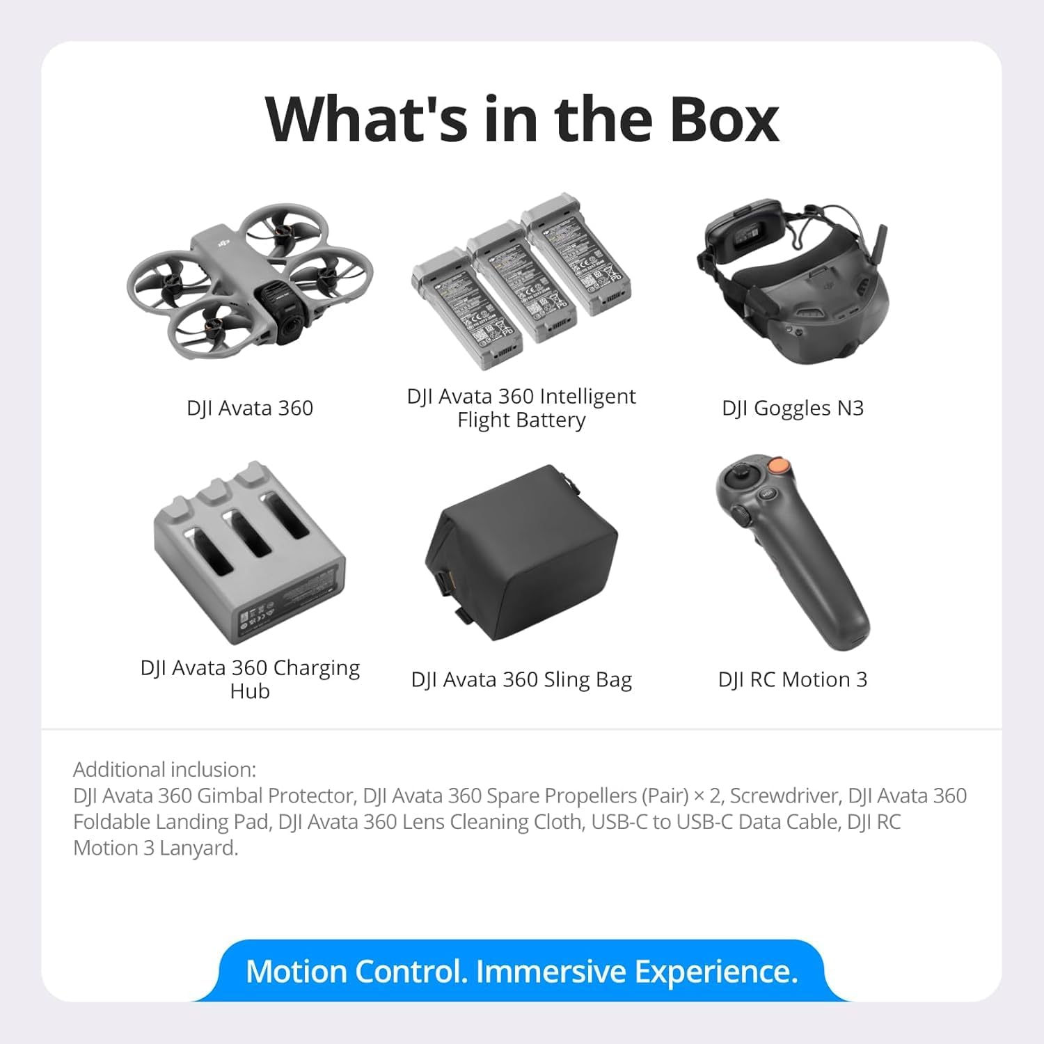 DJI Avata 360 Motion Fly More Combo – 8K 360° Camera Drone with 1-Inch CMOS Sensor Immersive FPV Bundle with Goggles N3, RC Motion 3 Controller & 1-Year NYC Care Plan