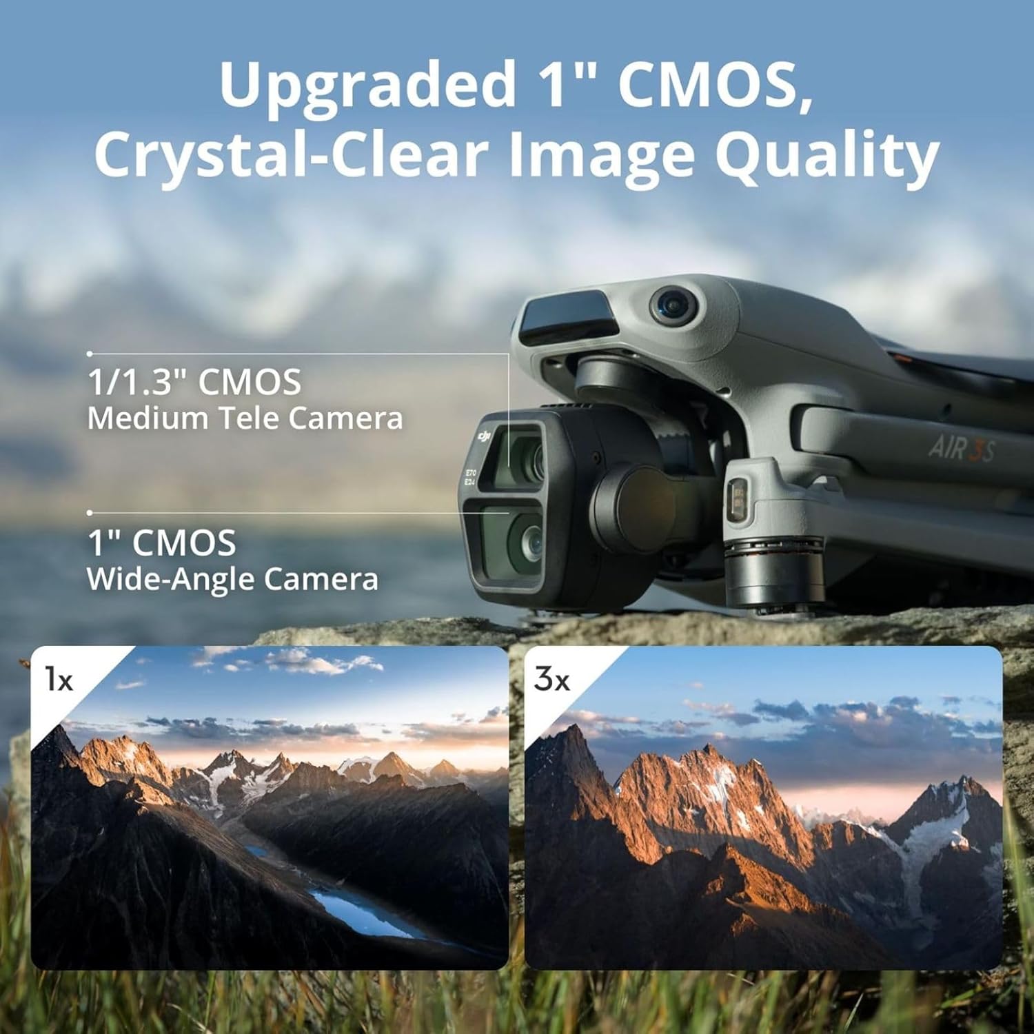 ** Air 3S Drone (RC-N3) – Dual-Camera 4K System with 1-Inch CMOS Wide-Angle Lens** **Professional HDR Video Drone with 14 Stops of Dynamic Range & 45-Min Flight Time**
